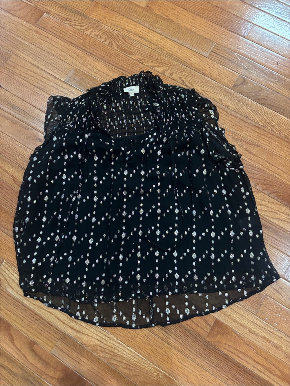 Elan Black Printed Cap Sleeve Blouse